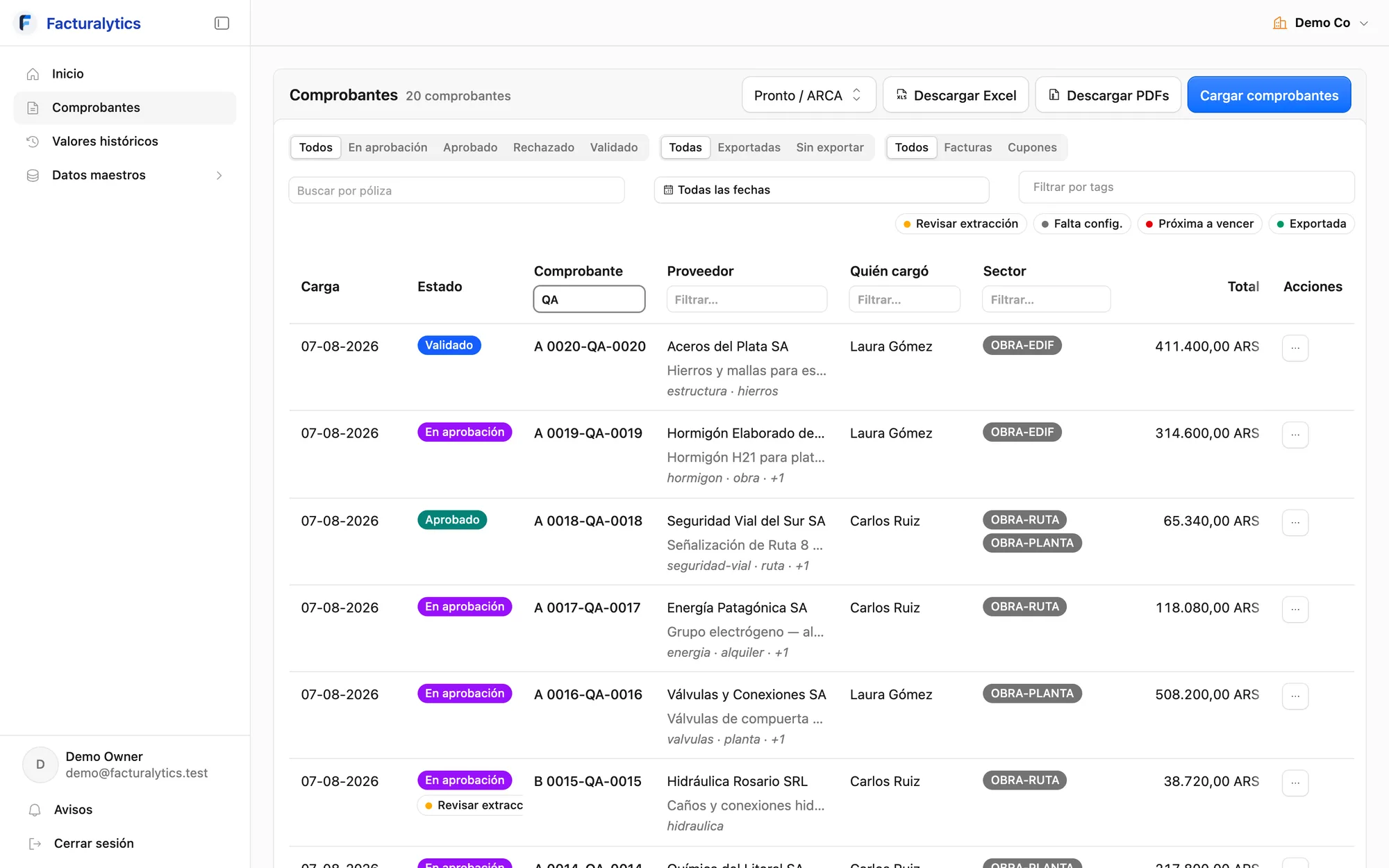 Captura de Facturalytics
